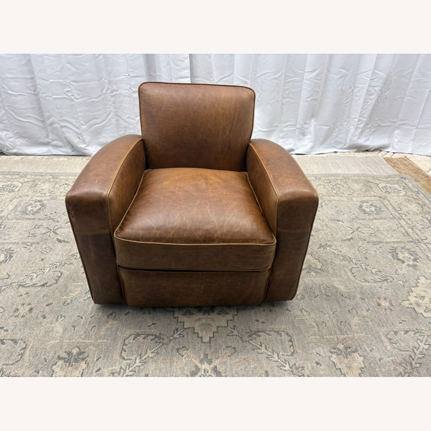 Restoration Hardware Library Leather Swivel Chair Classic Depth - image-12