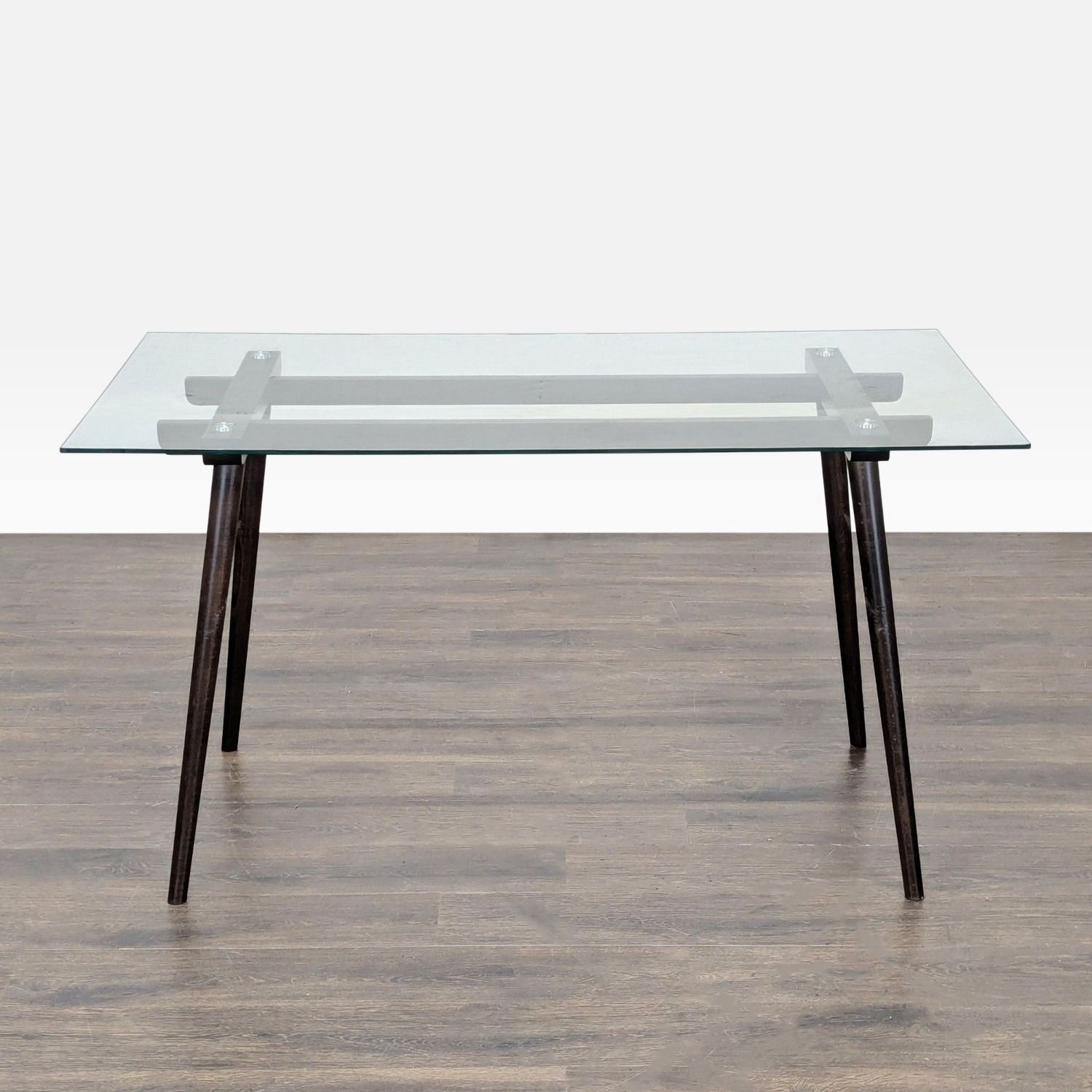 Glass Top Dining Table on Wood Base	 - image-1
