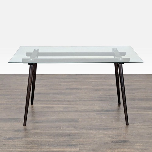 Used Glass Top Dining Table on Wood Base for sale on AptDeco