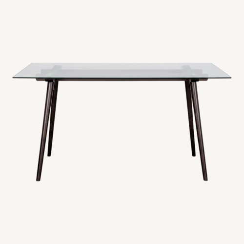 Used Glass Top Dining Table on Wood Base for sale on AptDeco