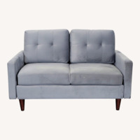 Modern Gray Velvet Loveseat with Wooden Legs	