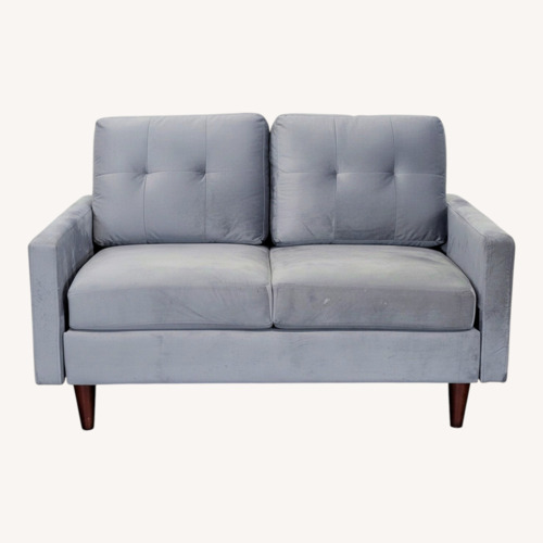 Used Modern Gray Velvet Loveseat with Wooden Legs	 for sale on AptDeco