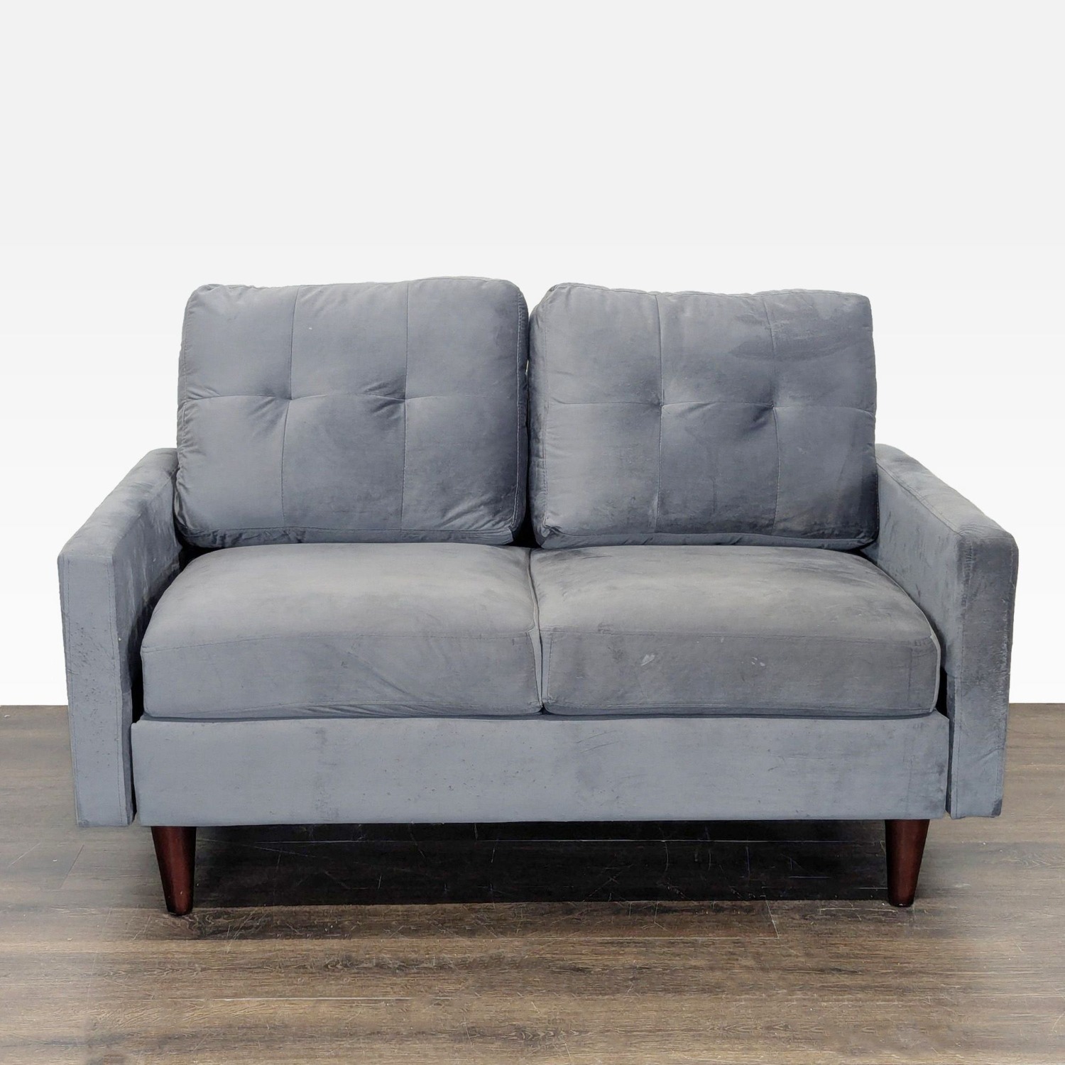 Modern Gray Velvet Loveseat with Wooden Legs	 - image-2