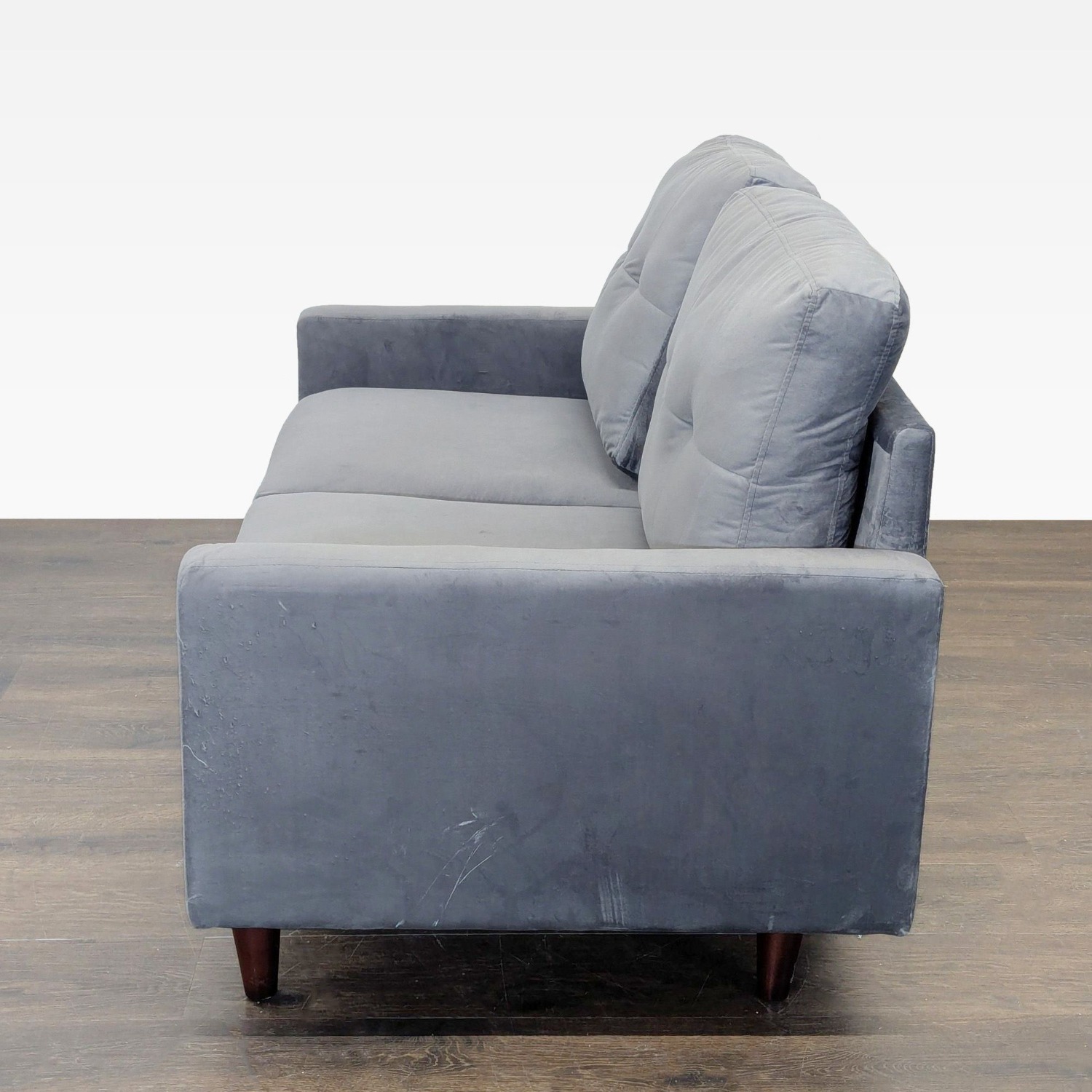 Modern Gray Velvet Loveseat with Wooden Legs	 - image-6