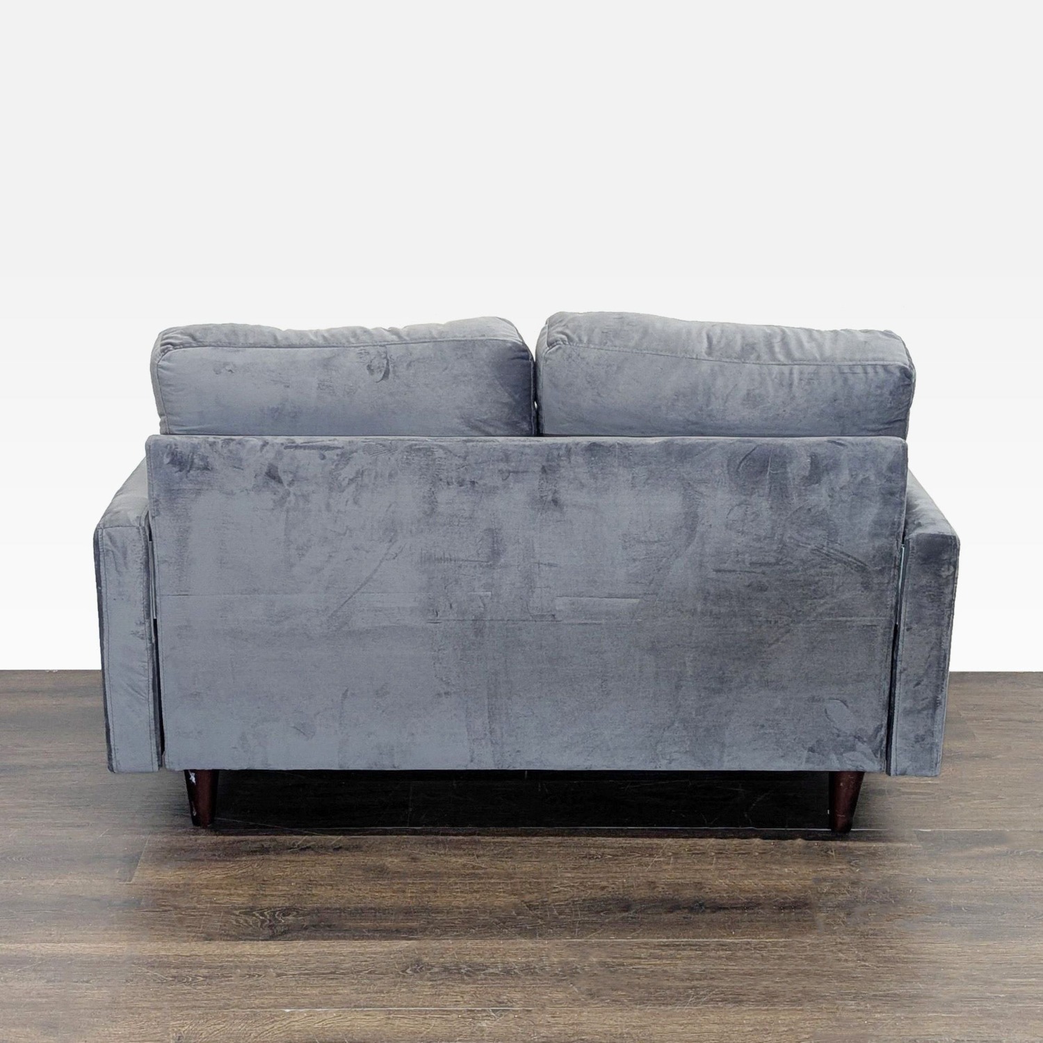 Modern Gray Velvet Loveseat with Wooden Legs	 - image-5