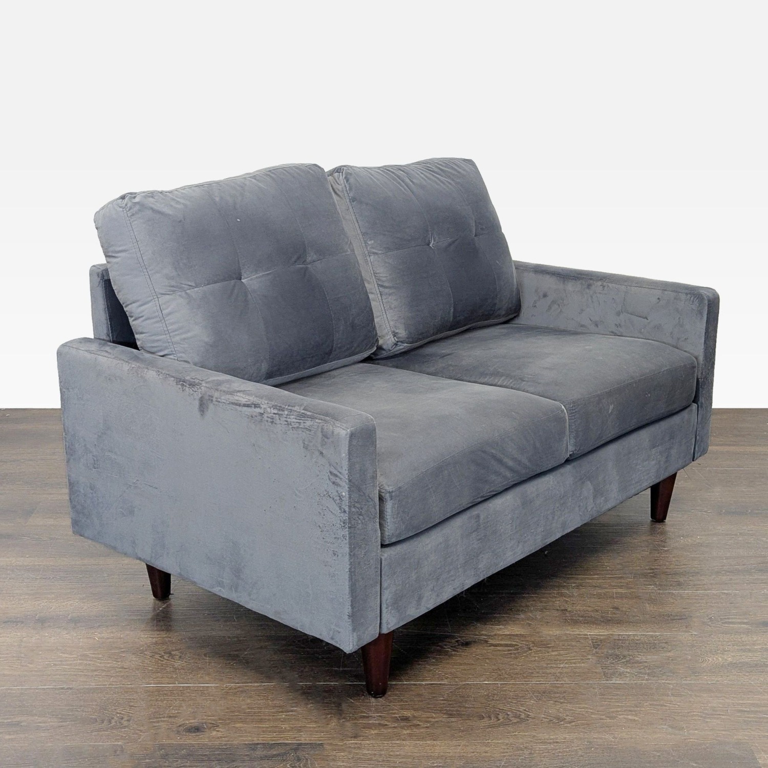 Modern Gray Velvet Loveseat with Wooden Legs	 - image-3
