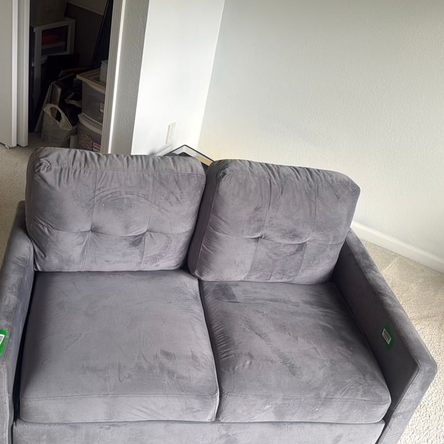 Modern Gray Velvet Loveseat with Wooden Legs	 - image-9