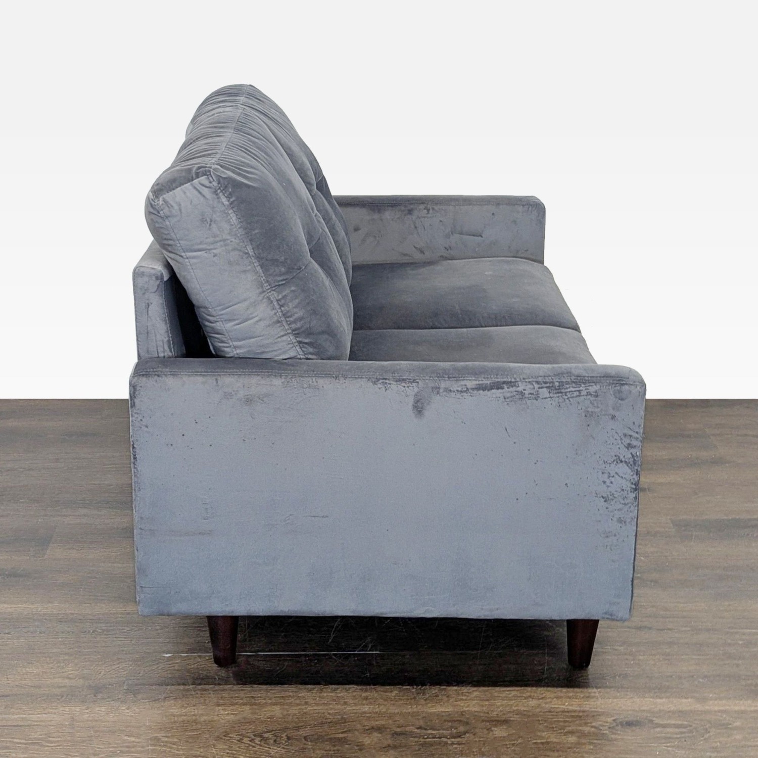 Modern Gray Velvet Loveseat with Wooden Legs	 - image-4
