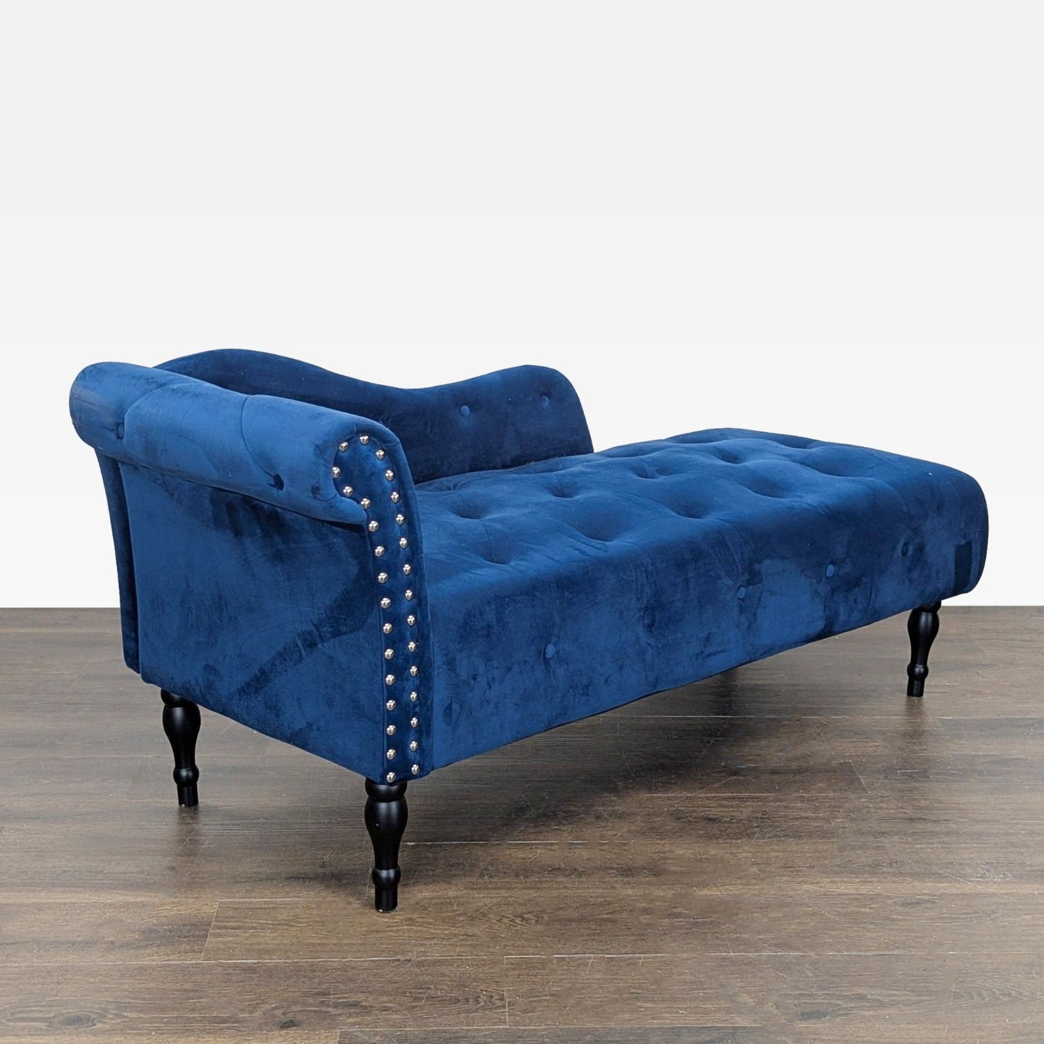 Elegant Blue Velvet Chaise Lounge Sofa with Tufted - image-3