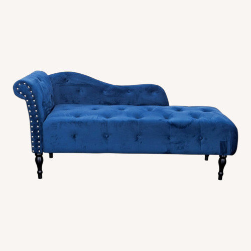Used Elegant Blue Velvet Chaise Lounge Sofa with Tufted for sale on AptDeco