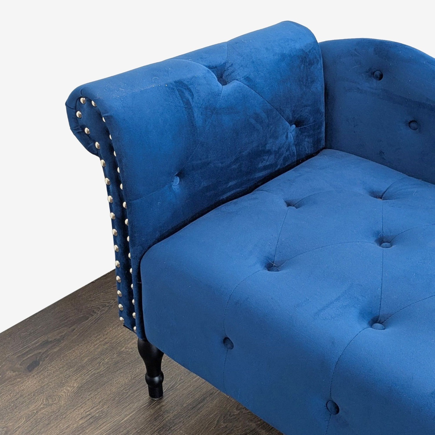 Elegant Blue Velvet Chaise Lounge Sofa with Tufted - image-7