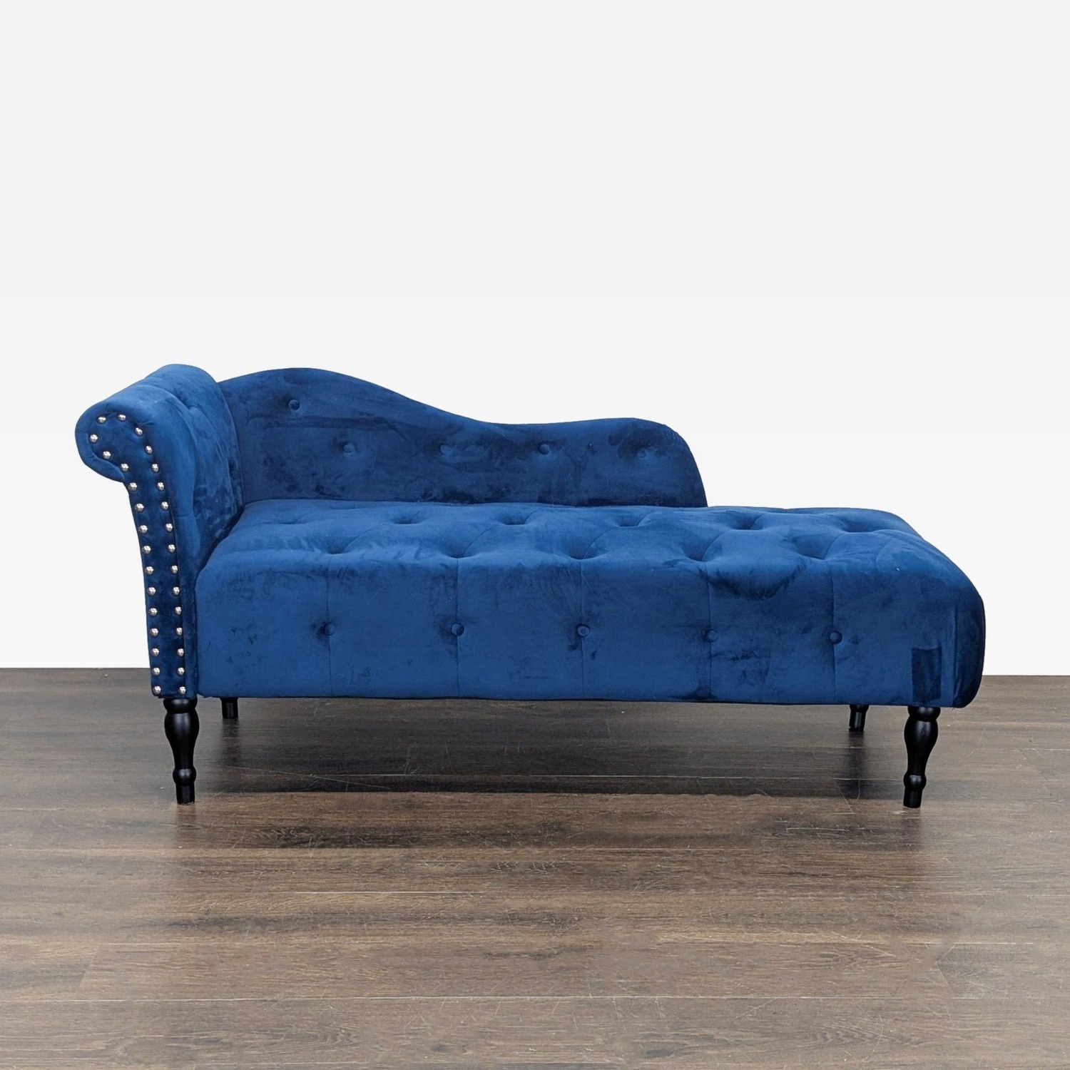 Elegant Blue Velvet Chaise Lounge Sofa with Tufted - image-2