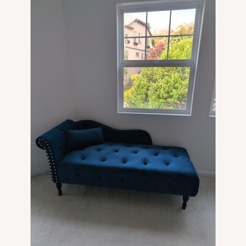Used Elegant Blue Velvet Chaise Lounge Sofa with Tufted for sale on AptDeco