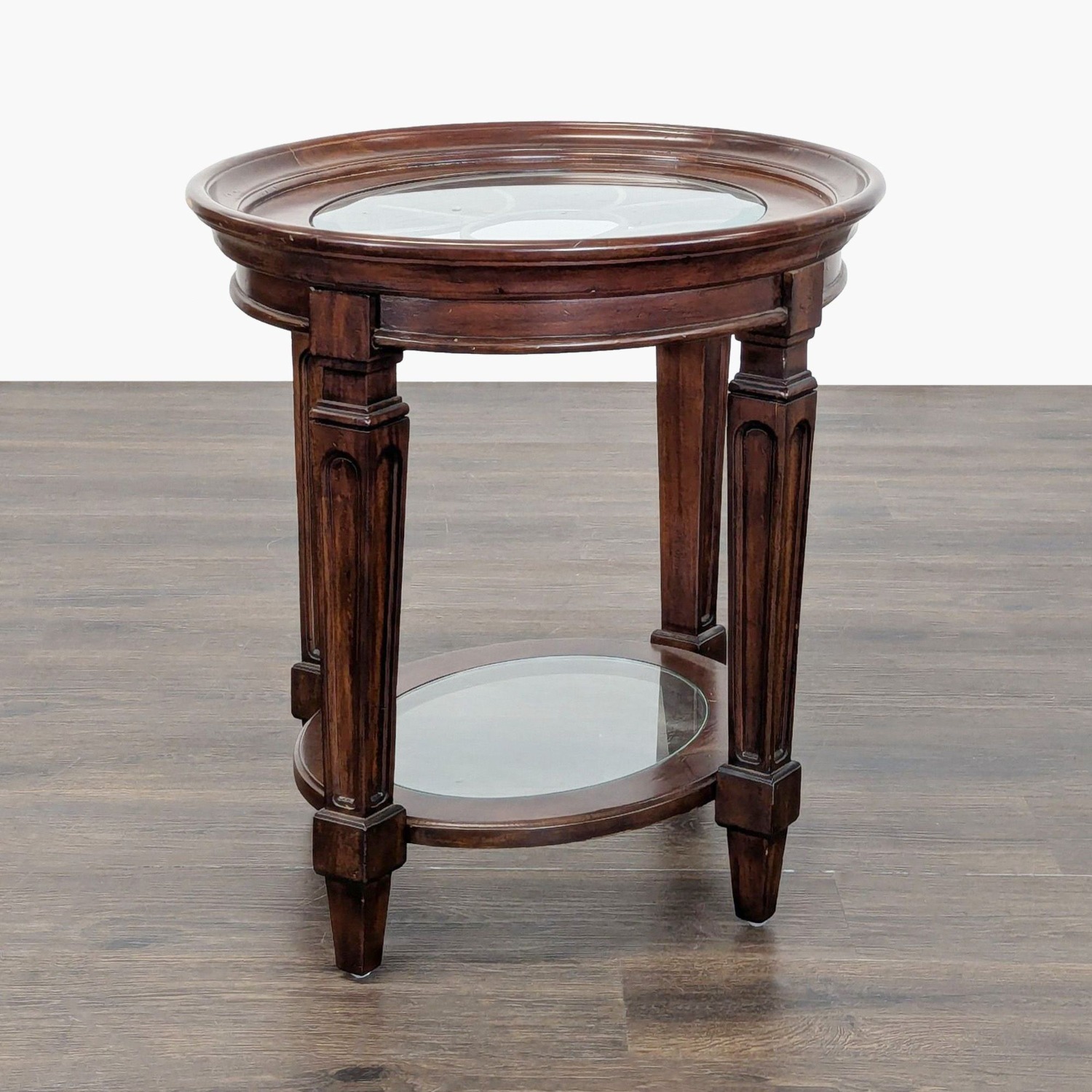 Wood End Table with Glass Insert Top and Shelf	 - image-3