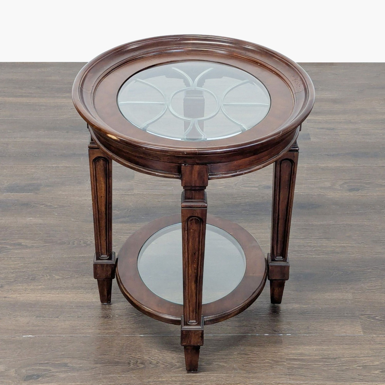 Wood End Table with Glass Insert Top and Shelf	 - image-4