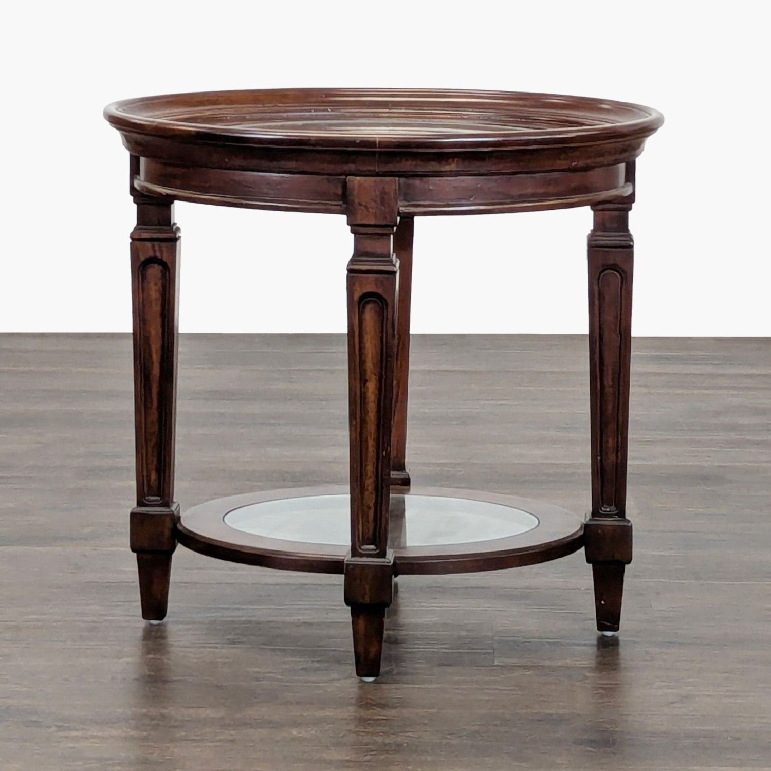 Wood End Table with Glass Insert Top and Shelf	 - image-1