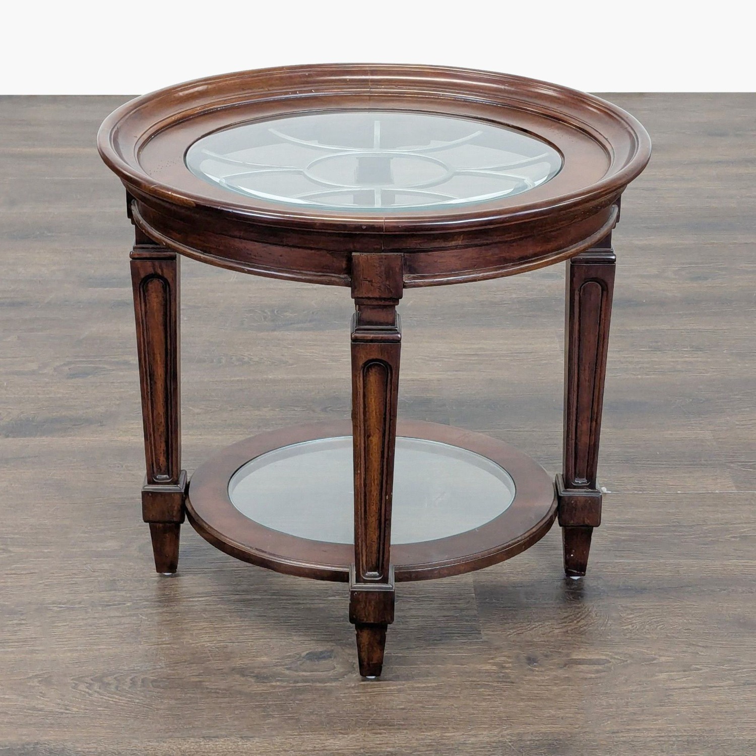 Wood End Table with Glass Insert Top and Shelf	 - image-2