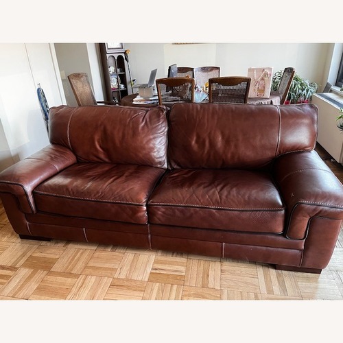 Used Macy's Dark Brown Faux Leather 3+ Seater Sofa for sale on AptDeco