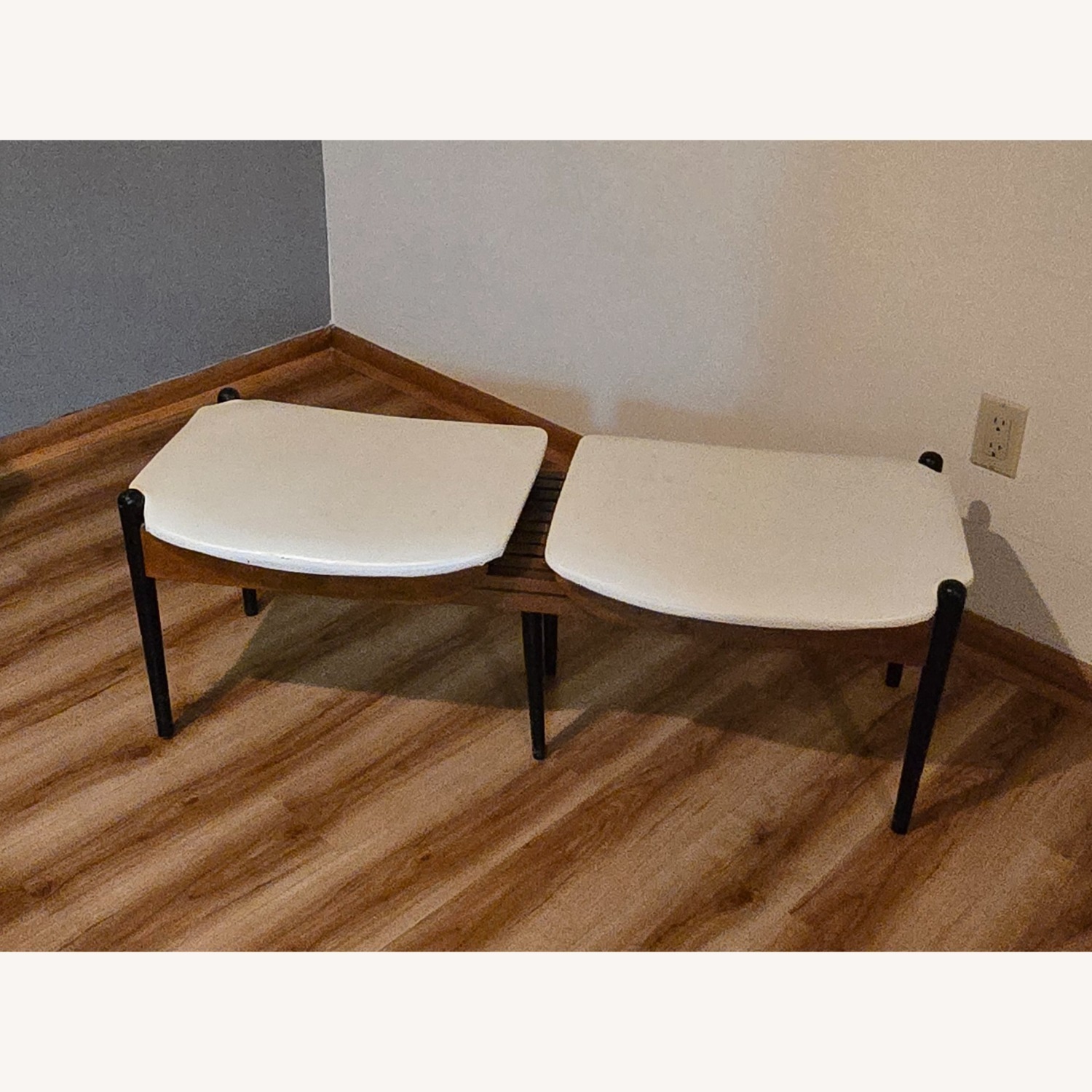Vintage/Antique White Faux Leather Bench - image-1