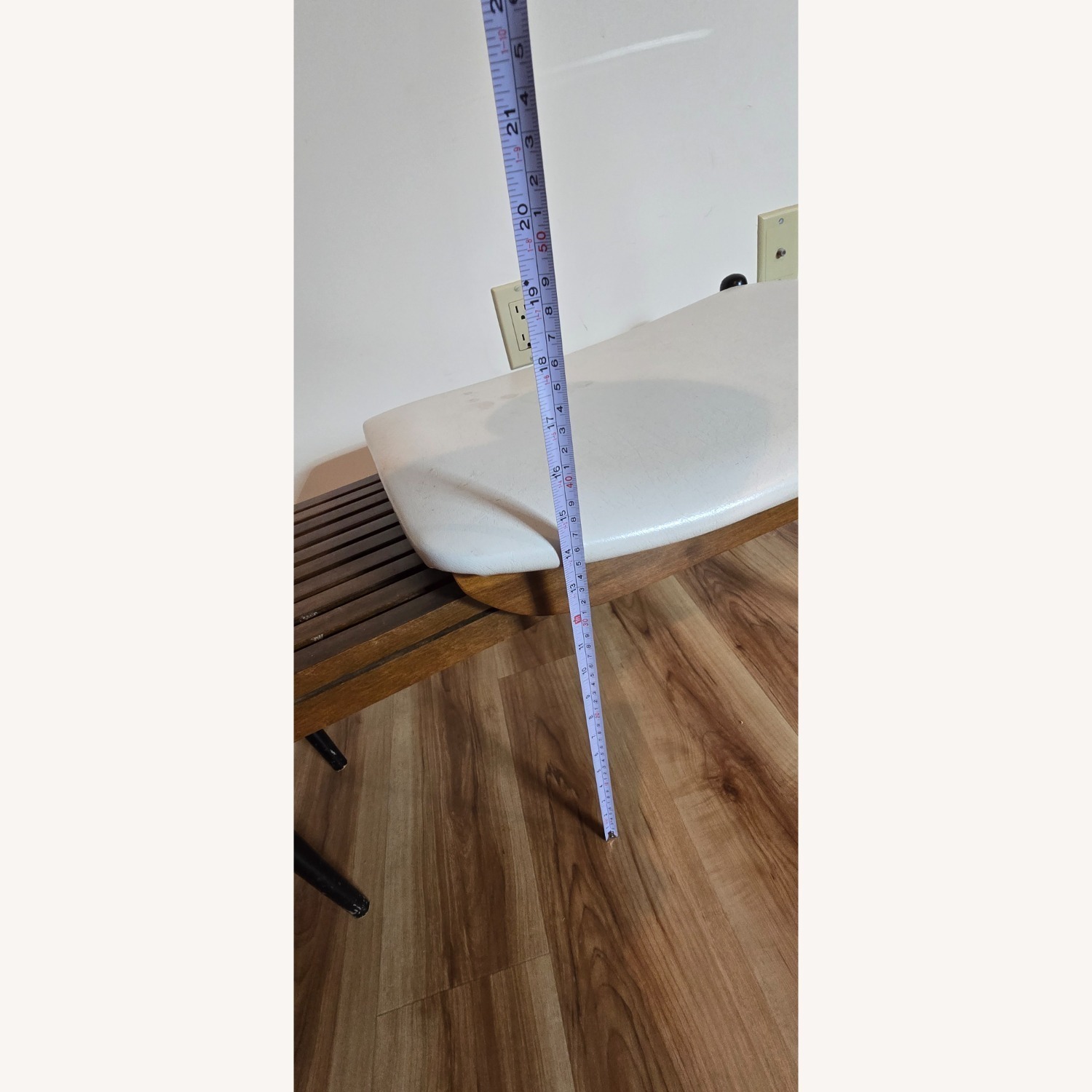 Vintage/Antique White Faux Leather Bench - image-9