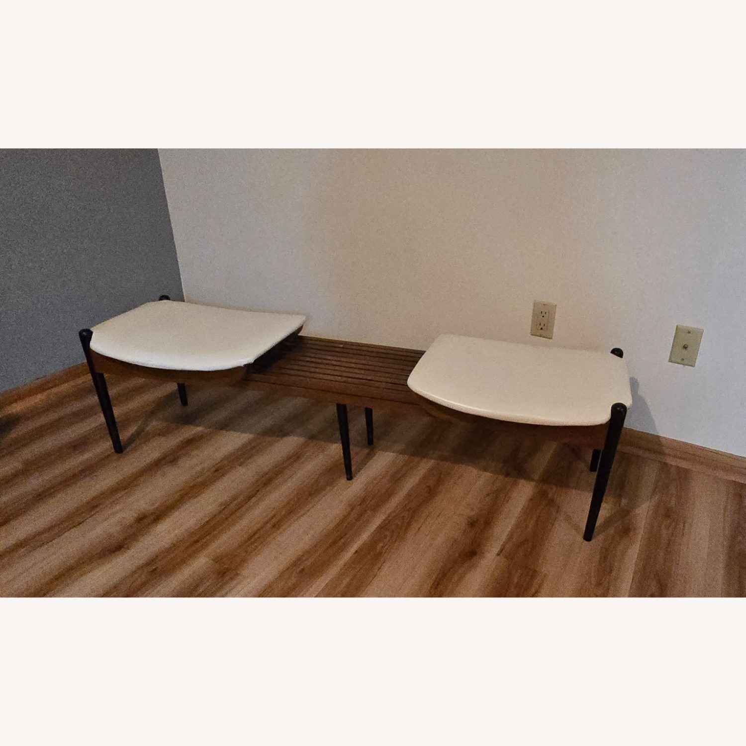 Vintage/Antique White Faux Leather Bench - image-2