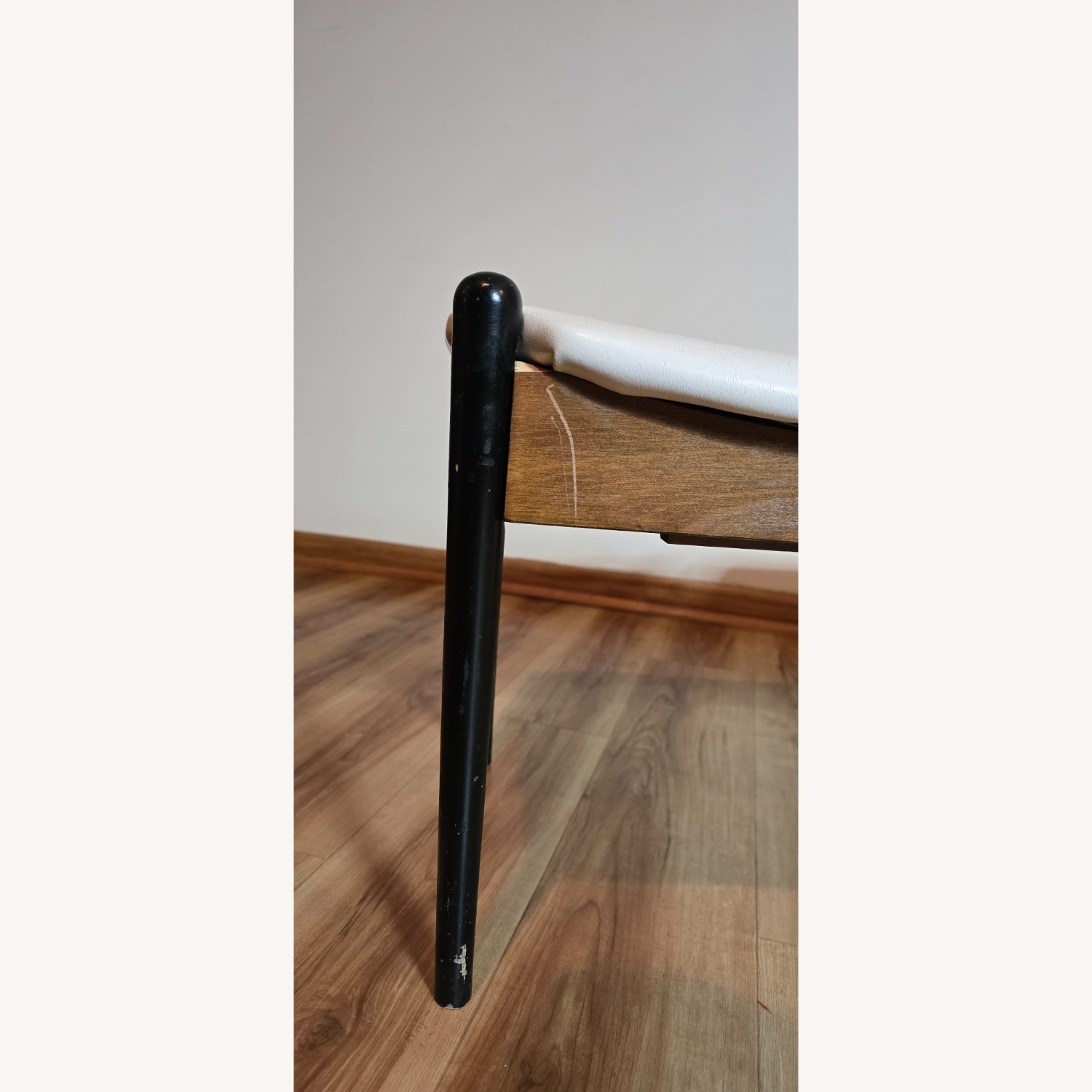 Vintage/Antique White Faux Leather Bench - image-24