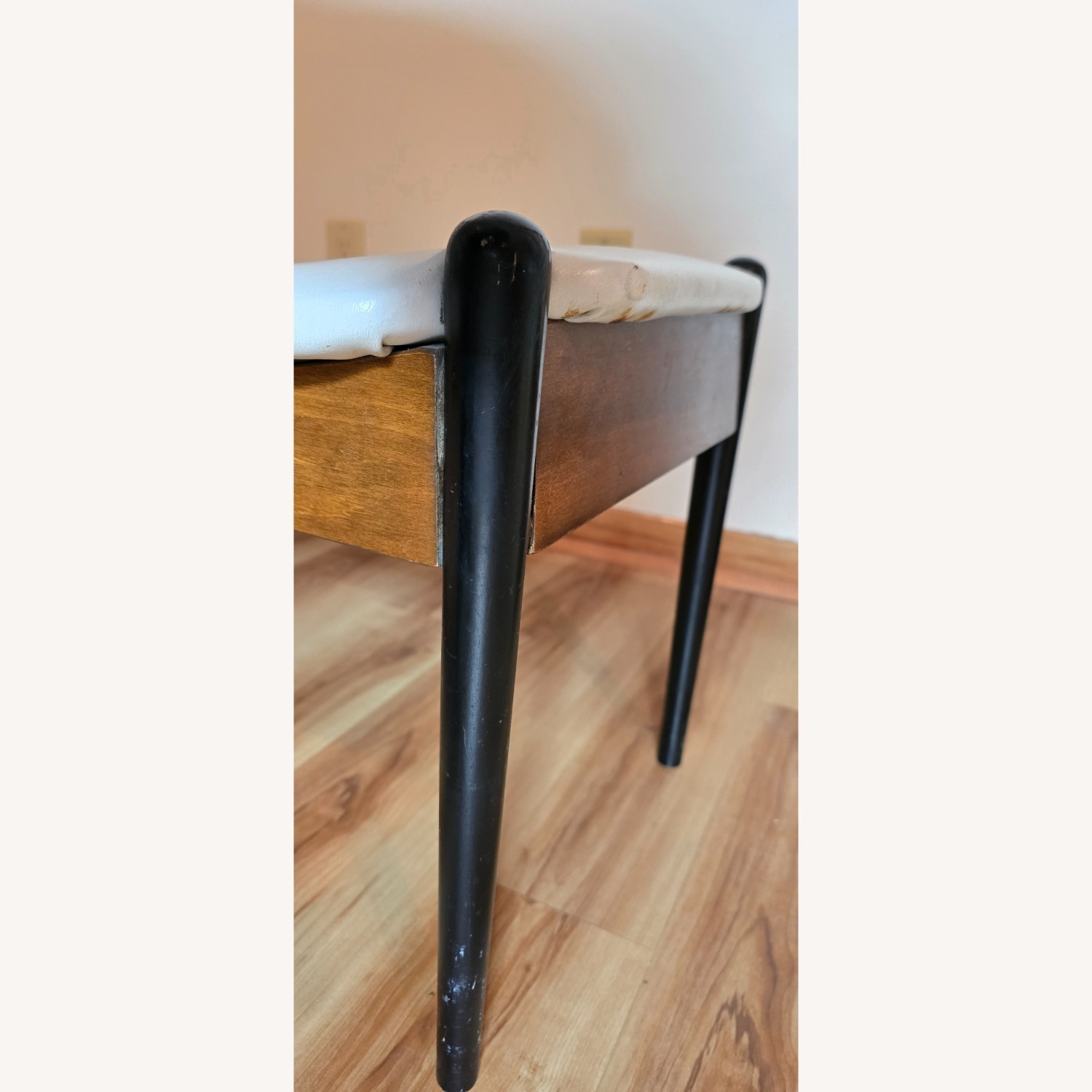 Vintage/Antique White Faux Leather Bench - image-18