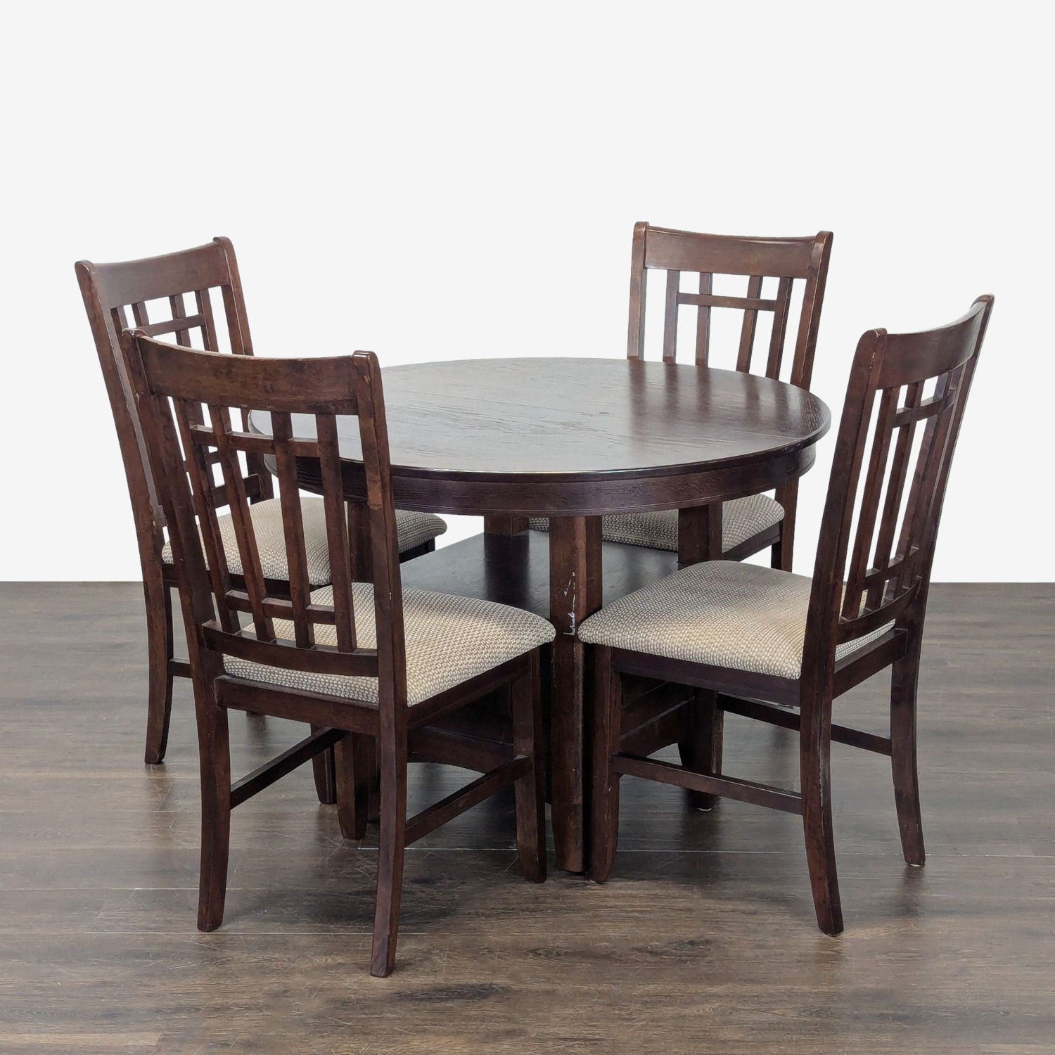 Dark Wood 5-Piece Round Extendable Dining Set - image-4
