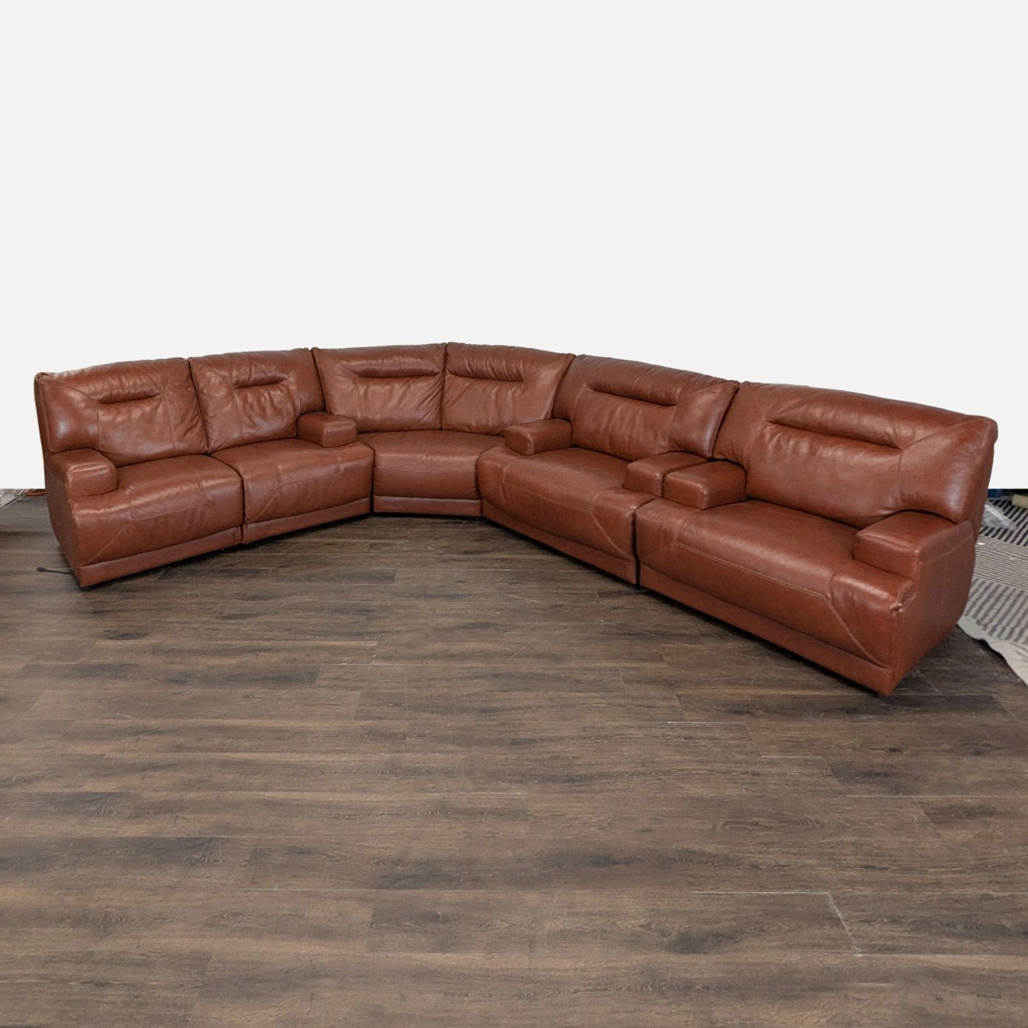Brown Leather Power Reclining Sectional Sofa  - image-4