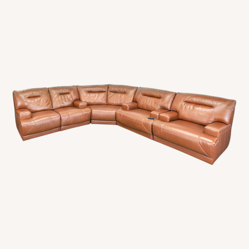 Used Brown Leather Power Reclining Sectional Sofa  for sale on AptDeco