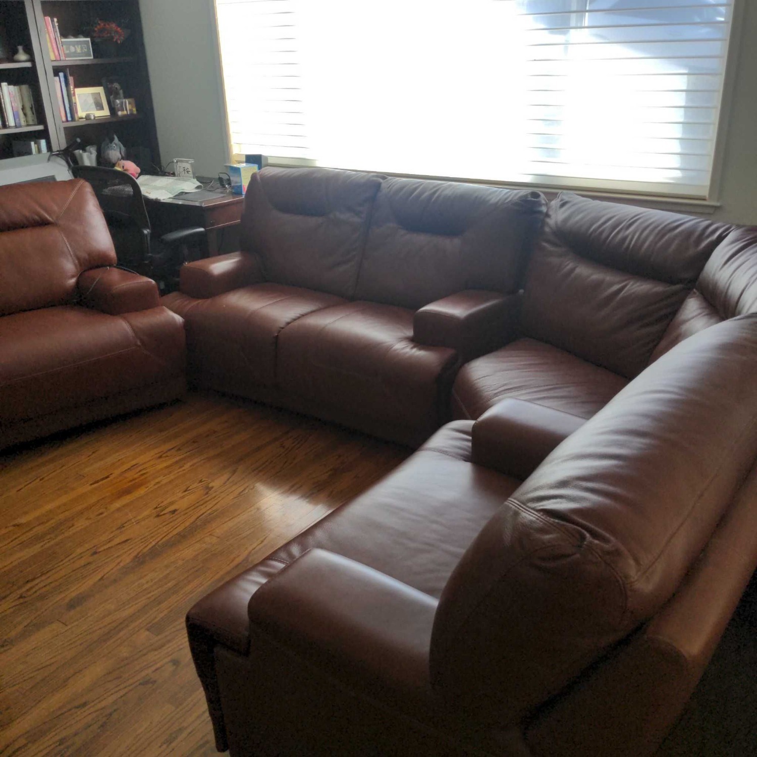 Brown Leather Power Reclining Sectional Sofa  - image-1