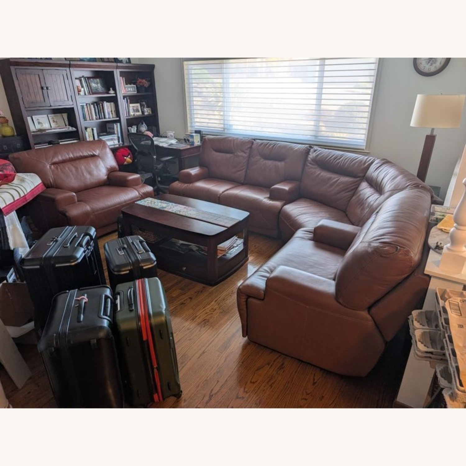 Brown Leather Power Reclining Sectional Sofa  - image-3