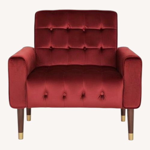 Used Bed Bath & Beyond Red Velvet Armchair, Button-Tufted for sale on AptDeco
