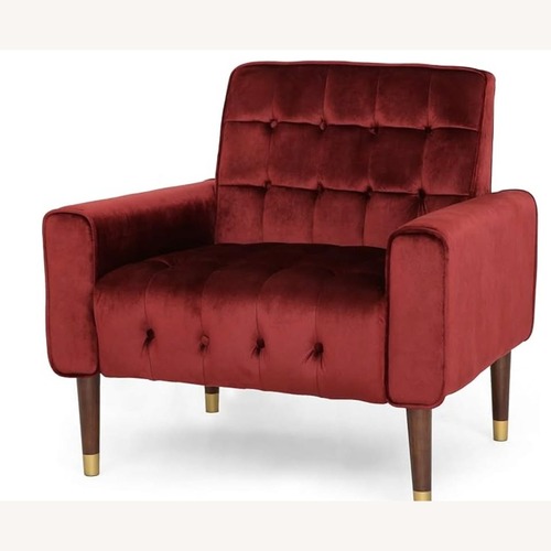 Used Bed Bath & Beyond Red Velvet Armchair, Button-Tufted for sale on AptDeco