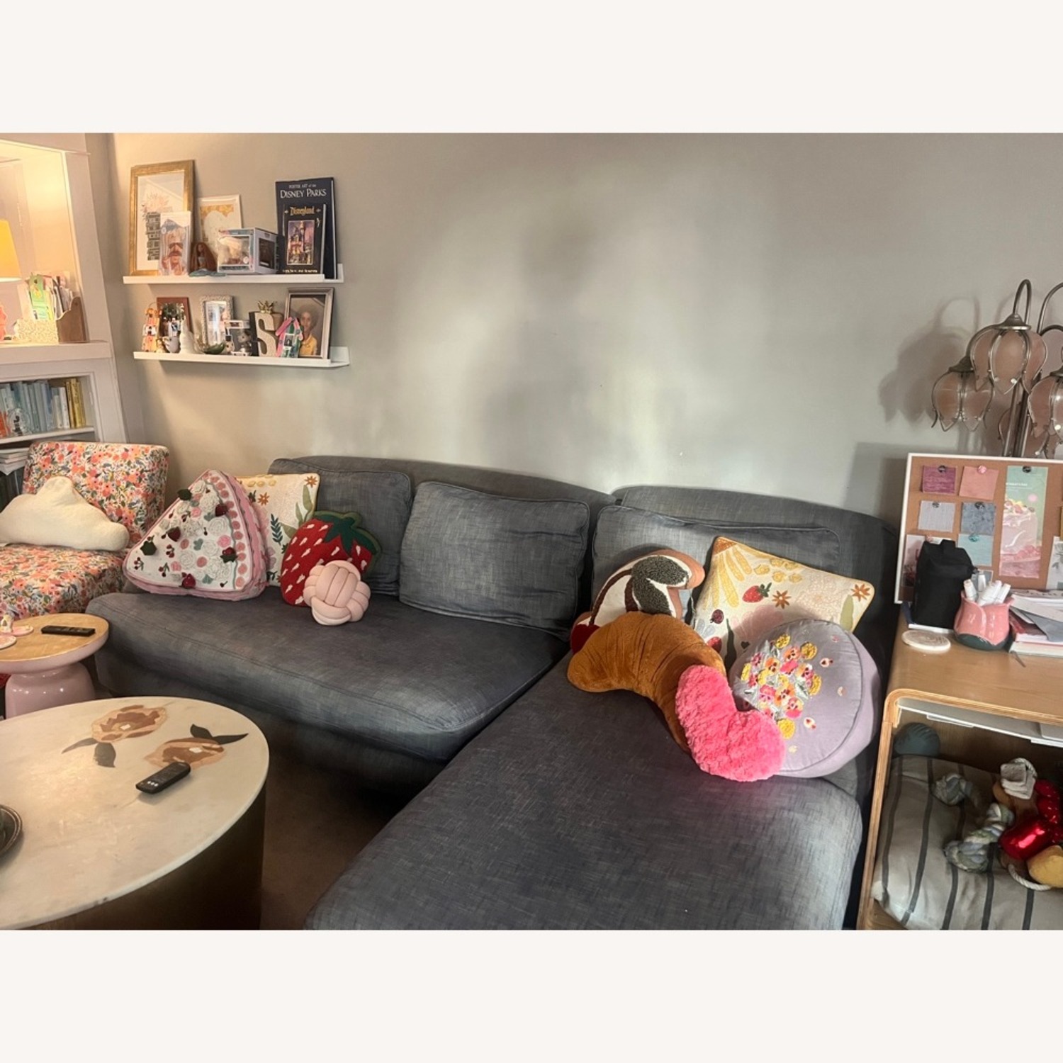 Restoration Hardware Blue Linen Chaise Lounge - image-2