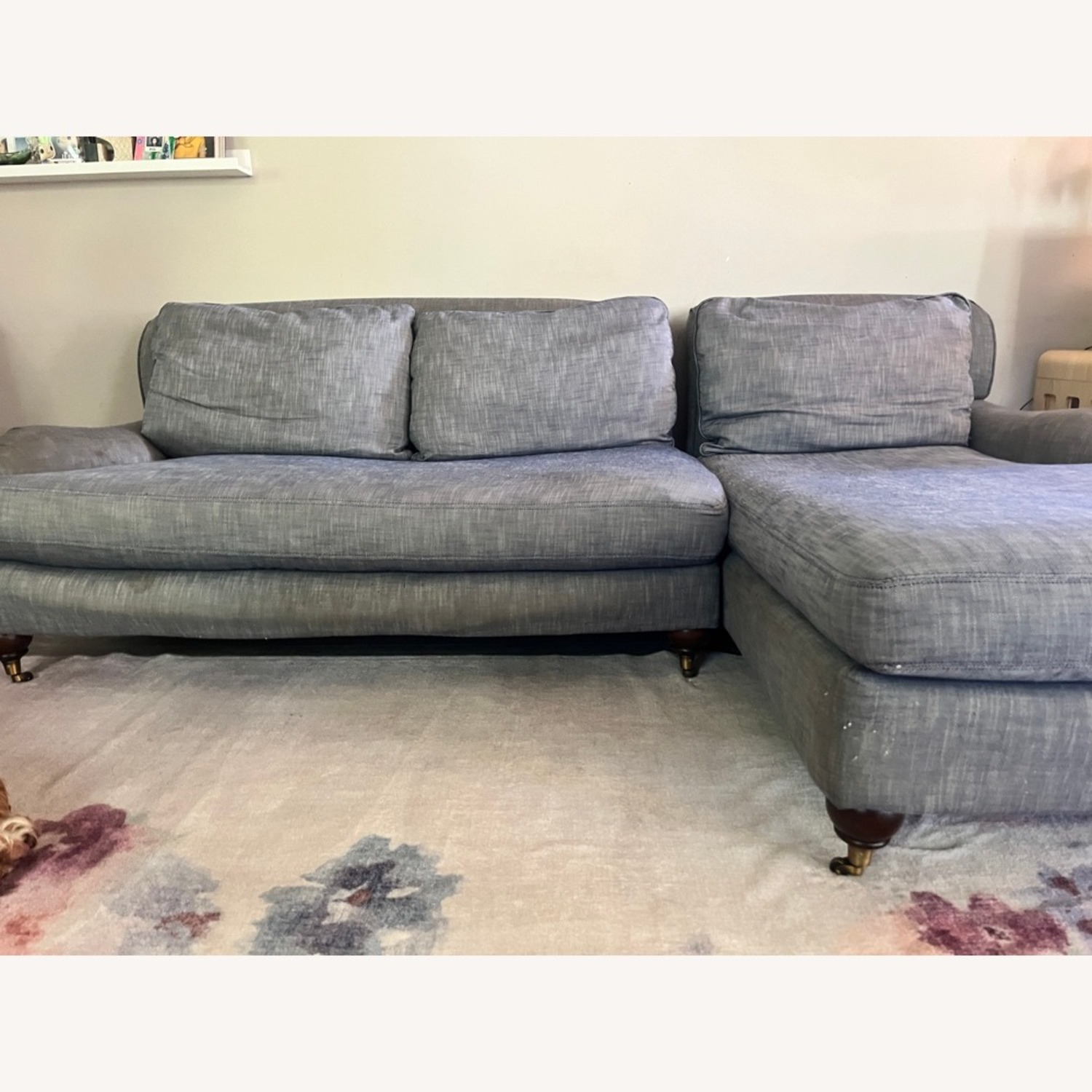 Restoration Hardware Blue Linen Chaise Lounge - image-5