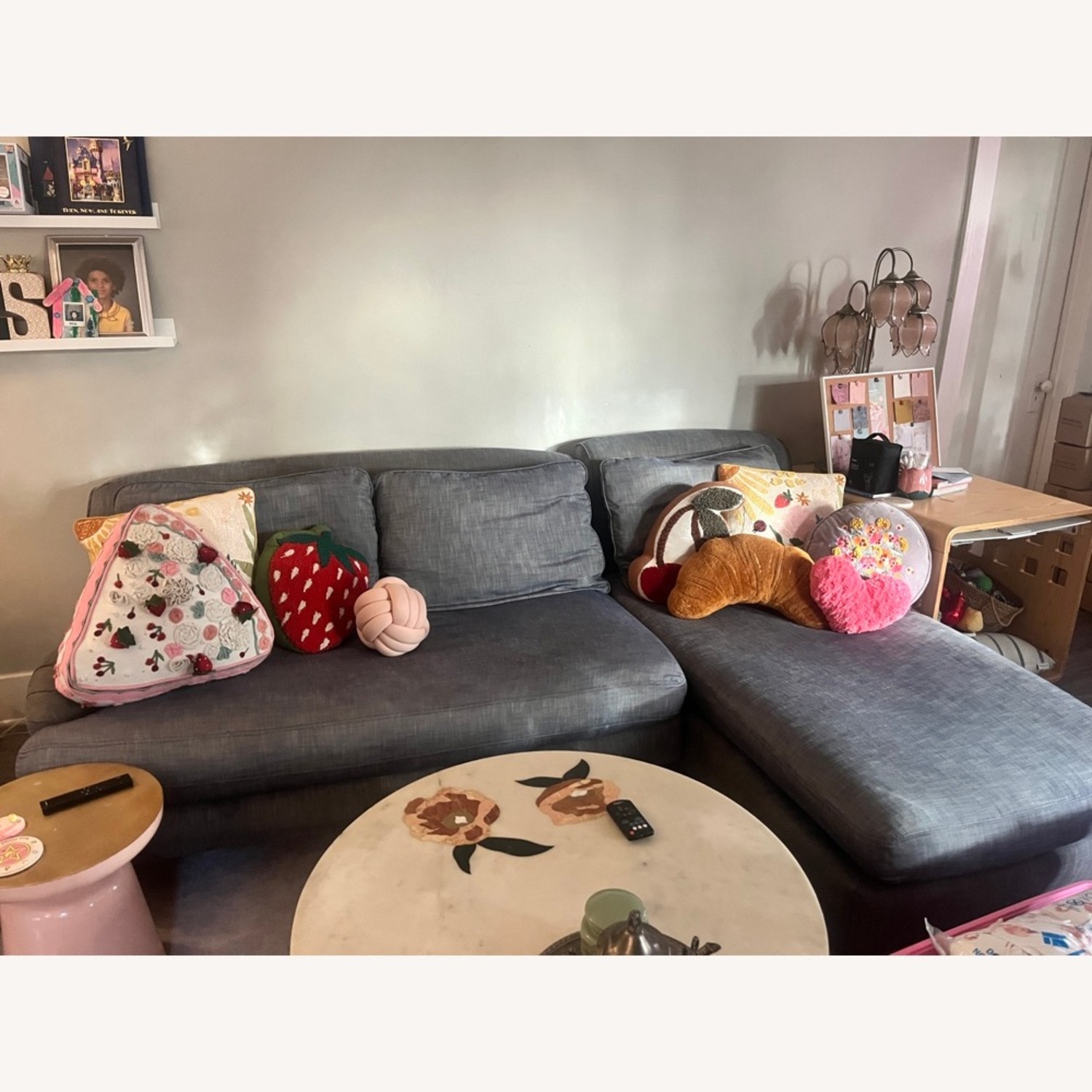 Restoration Hardware Blue Linen Chaise Lounge - image-1