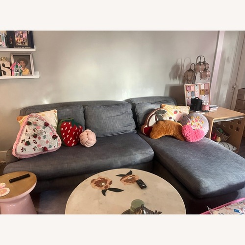 Used Restoration Hardware Blue Linen Chaise Lounge for sale on AptDeco