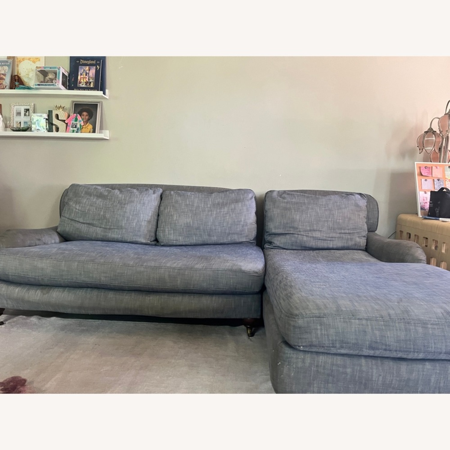 Restoration Hardware Blue Linen Chaise Lounge - image-6