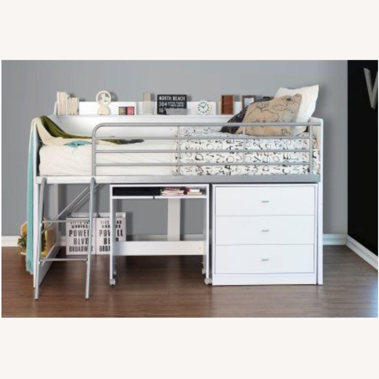 Twin Loft Bunk Bed with Desk, Storage - image-1