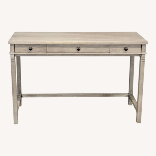 Used Simple Wooden Desk with Three Drawers & Light Gray for sale on AptDeco