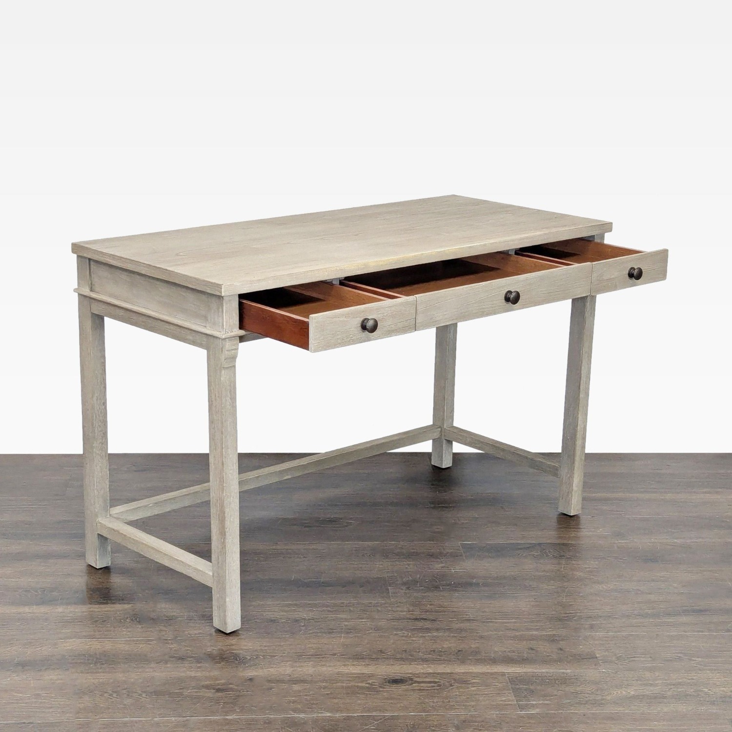 Simple Wooden Desk with Three Drawers & Light Gray - image-5