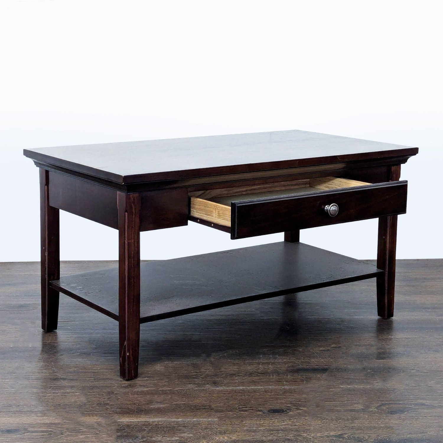 Wood One Drawer Coffee Table with Shelf - image-3