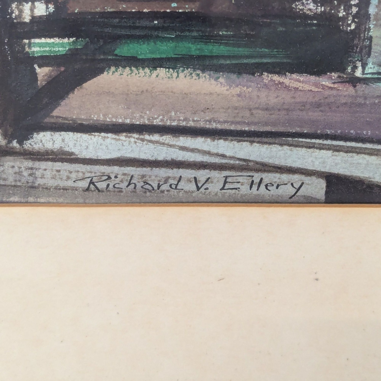 1960 Framed Richard V. Ellery Boatyard Watercolor  - image-4