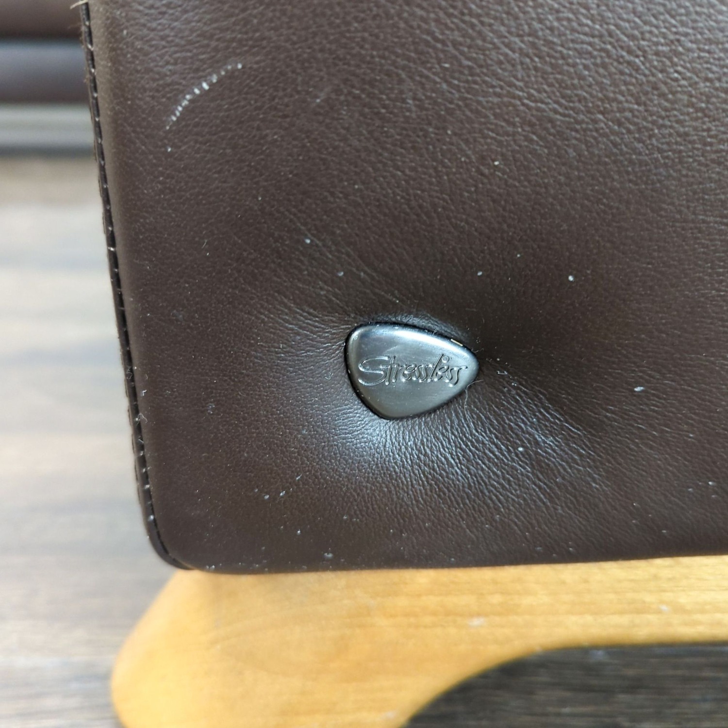 Stressless Brown Leather Sectional Sofa with Wood - image-5