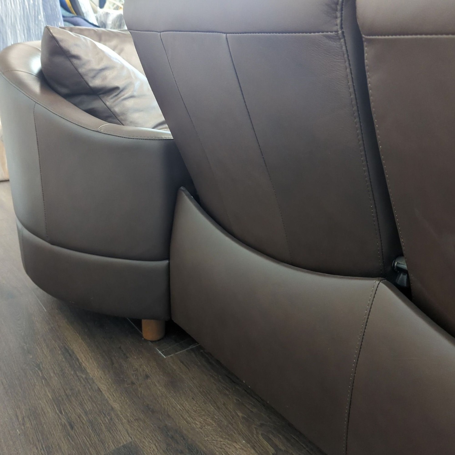 Stressless Brown Leather Sectional Sofa with Wood - image-7