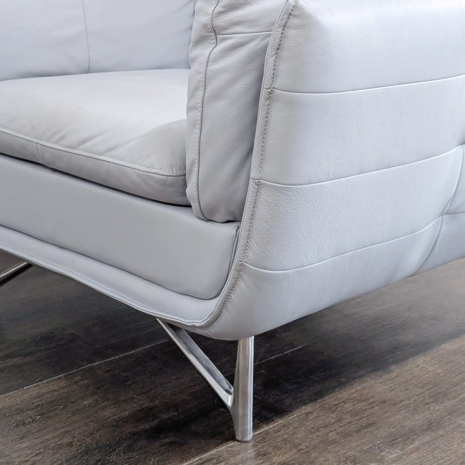 Modern Light Gray Leather Lounge Chair with Metal - image-7