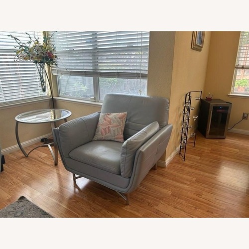 Used Modern Light Gray Leather Lounge Chair with Metal for sale on AptDeco