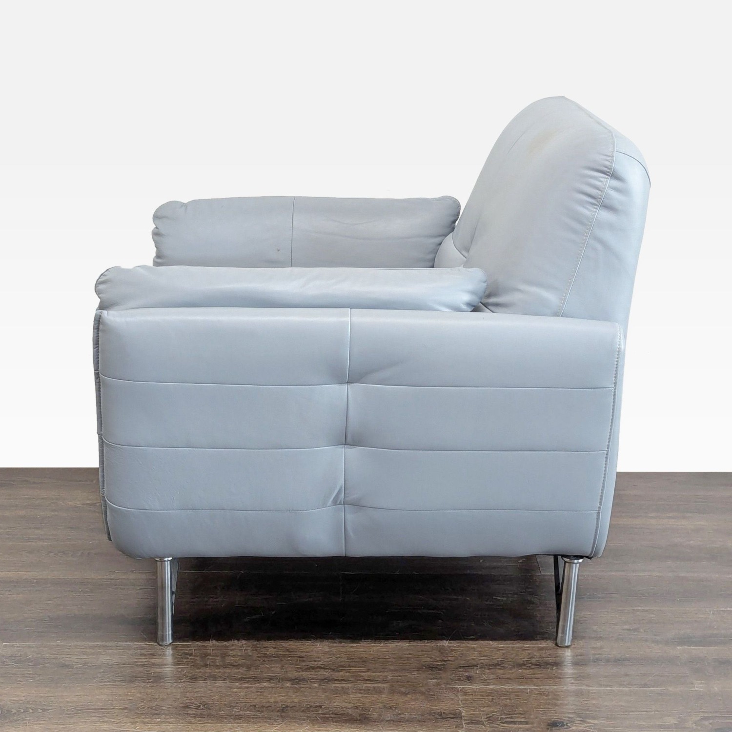 Modern Light Gray Leather Lounge Chair with Metal - image-6