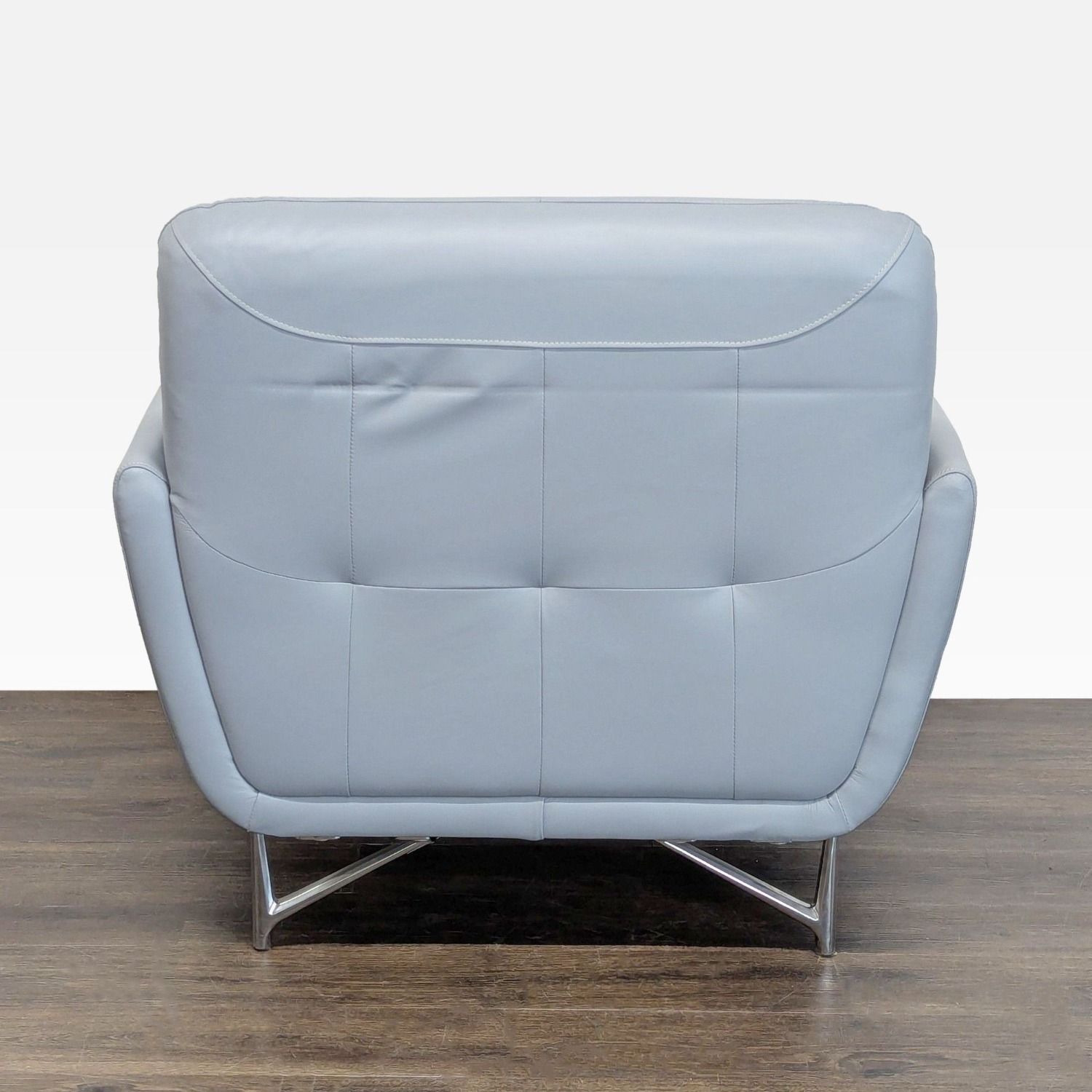 Modern Light Gray Leather Lounge Chair with Metal - image-5